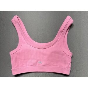 Alo Yoga Ribbed Wellness Sport Bra Padded Sz M Pink Tennis Pickleball Athleisure